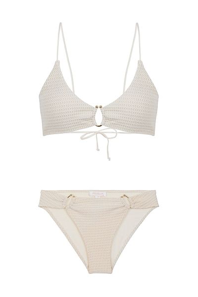AQUELLA Triangle Bikini Set - Ecru Textured and Accessory