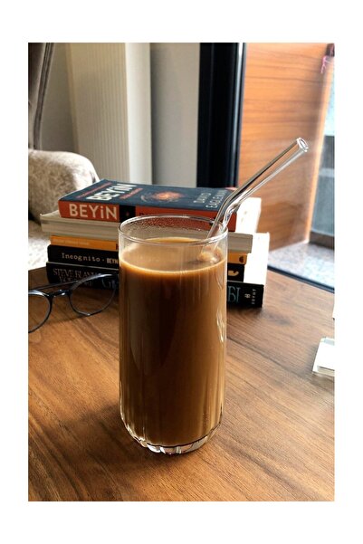 HERFİE 6x Pieces Transparent Glass Straw Inclined Glass Straw (6 Pieces)