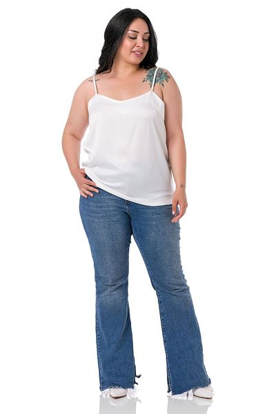 DISENTIS MODEST Plus Size Adjustable Thin Strap Satin White Blouse