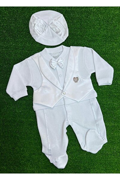 Sönmez Baby Saten Yelekli Tulum Ve Şapka Erkek Bebe Takımı
