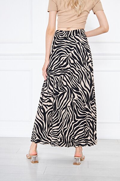 comstar Ζέβρα μοτίβο μακριά μισή γραμμή πλισέ φούστα, καλοκαιρινή φούστα με φλοράλ στάμπα, κρεπ φούστα