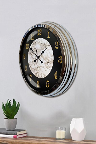 Genel Markalar Duvar Saati 40 cm Metal Krom Renk Mermer Desen Modeli