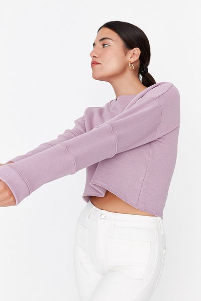 Trendyol Collection Lilac Stitching Detaillierte Crop Dicken Fleece Innen Gestrickt Sweatshirt TWOAW23SW00653