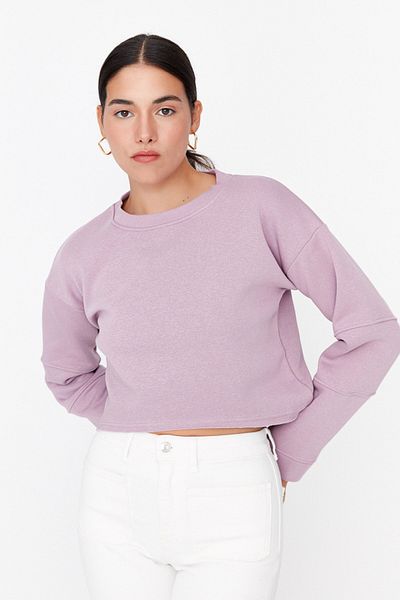 Trendyol Collection Lilac Stitching Detaillierte Crop Dicken Fleece Innen Gestrickt Sweatshirt TWOAW23SW00653