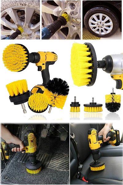 Anadolu Saray Çarşısı Practical 3-Piece Drill Bit Bathroom Tub Shower Cabin Car Wheel Seat Washing Cleaning Brush Set