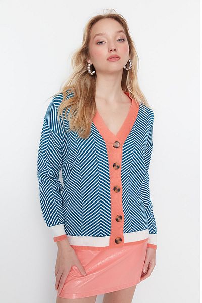Trendyol Collection Petrolfarbener Strick-Cardigan mit breiter Form TWOAW22HI0511