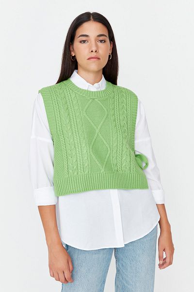 Trendyol Collection Strickweste - Grün - Regular Fit