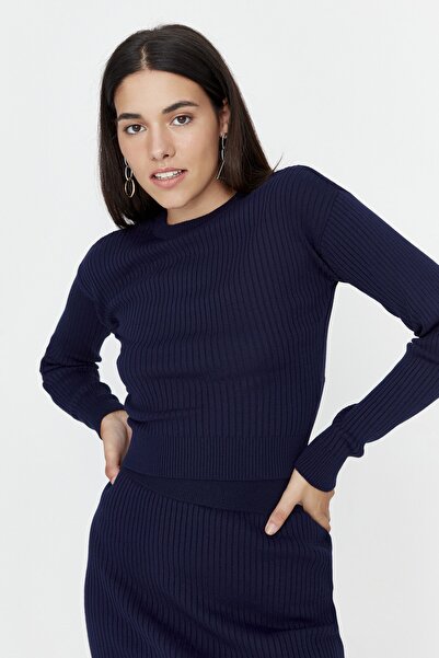 Trendyol Collection Sötétkék Crop kötöttáru szett - alsó és felső készlet TWOAW23AU00240