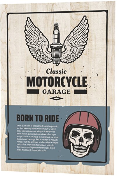 Hayat Poster Born To Ride - Κλασικό μοτέρ γκαράζ με ξύλινο μοτίβο ρετρό vinta...