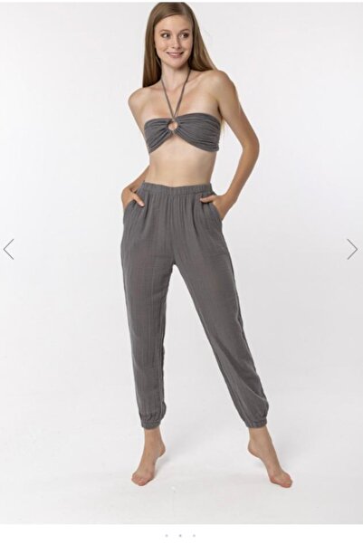 yuuj design store Antrasit Renk Organik Kumaş Crop Top