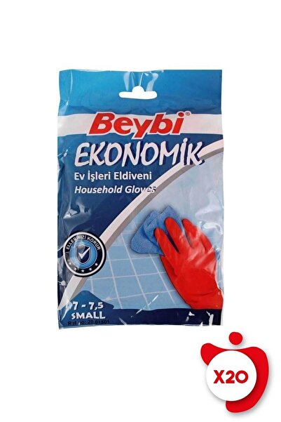 Beybi الأعمال المنزلية الاقتصادية وقفازات الأطباق مقاس 7-7,5 أحمر 20 عبوة