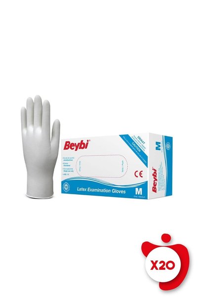 Beybi Powdered Latex Examination Gloves Size M White 100 Pack of 20