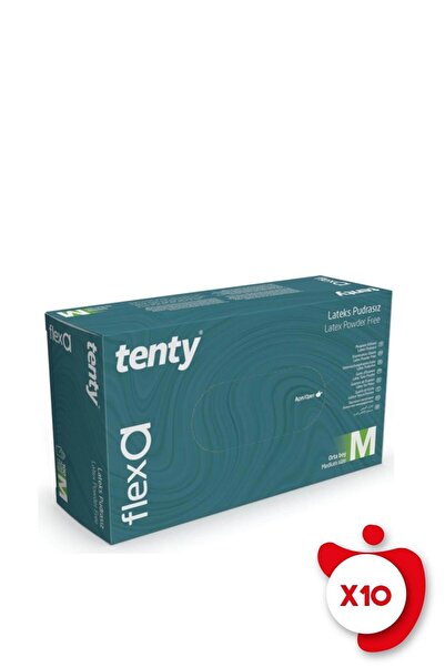 Tenty Flex Pudrasız Lateks Muayene Eldiveni M Beden Beyaz 100'lü 20 Paket