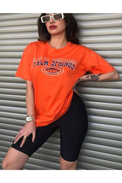 VESTIR BIEN Tricou unisex supradimensionat, portocaliu Palm Springs