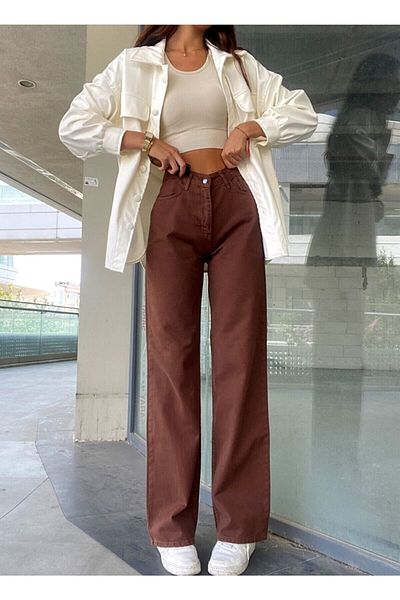 Trn JNS Ela Ikon Gold Loose Jeans Καφέ Lycra Palazzo.