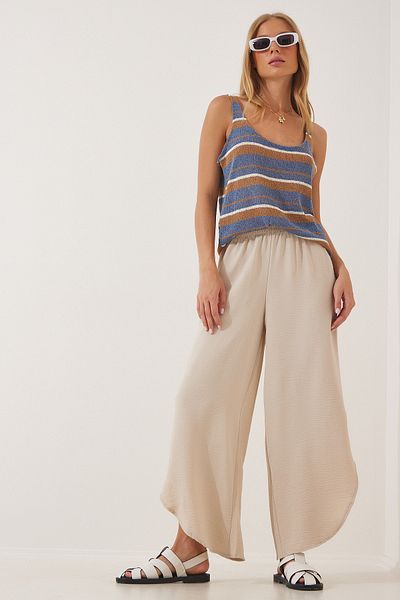 Happiness İstanbul Cremefarbene Ayrobin Shalwar-Hose mit seitlichem Schlitz für Damen DE00001