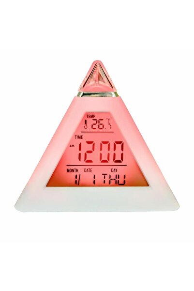 UpWay 7 Renkli Piramit Şekilli Dijital Led Çalar Saat Alarm Termometre Masa S...