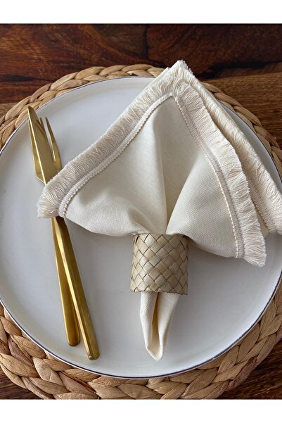 LIFE OR LOVE ebru korkmaz 6’lı Püsküllü Dak Keten Kumaş Servis Sunum Peçetesi