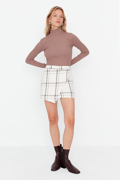 Trendyol Collection Ekrü szövésű kockás szoknya TWOAW23ET00050