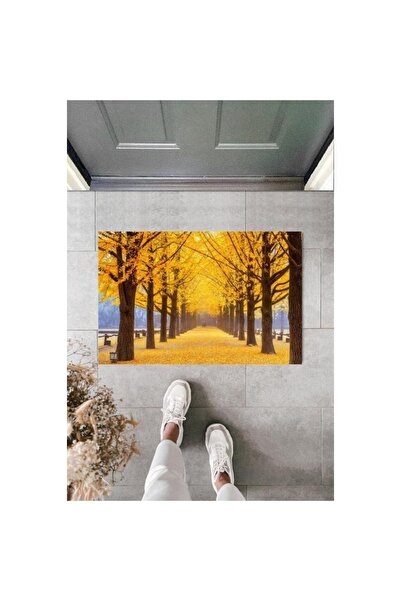 Dormot Home Covoraș de ușă galben cu frunze vărsate digitale decorative Covor...