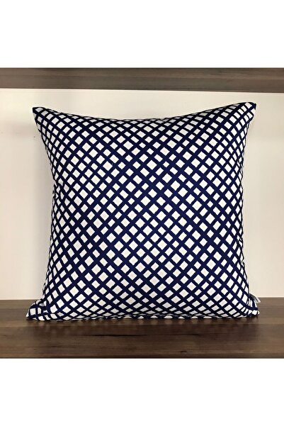 KIRLENTİM E733 Двосторонній синій чохол для подушки з візерунком у вигляді решітки