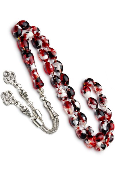 OTTOTESBİH Men's Gift Barley Cut Mosaic Powder Amber Prayer Beads