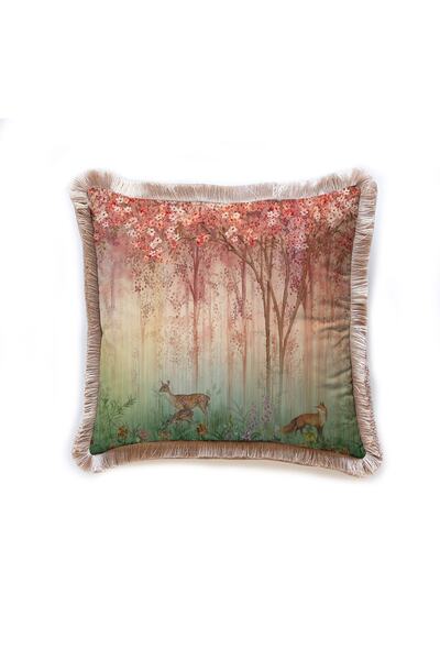 Adawall Red Mini Flowers and Gazels Pillow 45X45Cm - Filling Bead Fiber, Ulus...