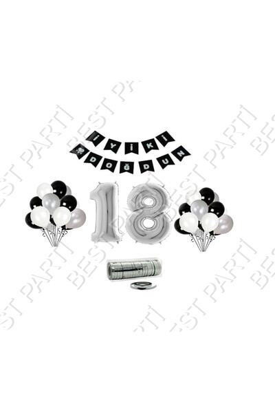 BEST PARTİ DOĞUM GÜNÜ PARTİ SÜSLERİ Rafya Ipli 18 Yaş Gümüş Folyo Balon Set D...