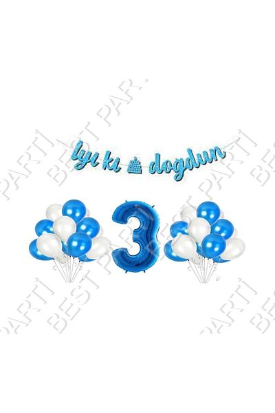 BEST PARTİ DOĞUM GÜNÜ PARTİ SÜSLERİ مجموعة بالونات زرقاء مكتوب عليها عيد ميلاد سعيد لعمر 3 سنوات