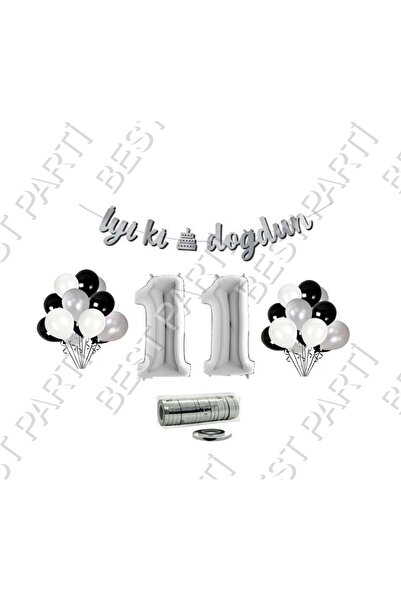 BEST PARTİ DOĞUM GÜNÜ PARTİ SÜSLERİ Rafya Ipli 11 Yaş Gümüş Folyo Balon Iyiki...
