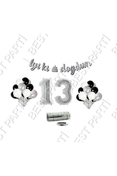 BEST PARTİ DOĞUM GÜNÜ PARTİ SÜSLERİ Rafya Ipli 13 Yaş Gümüş Folyo Balon Iyiki Doğdun Yazılı Banner Balon Set Doğum Günü