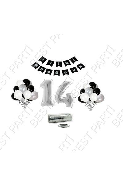BEST PARTİ DOĞUM GÜNÜ PARTİ SÜSLERİ Rafya Ipli 14 Yaş Gümüş Folyo Balon Set D...
