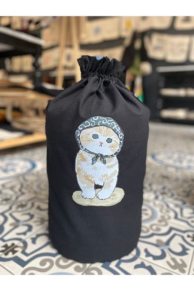 BAGAND Черен калъф за бонбон с щампа на невинна котка