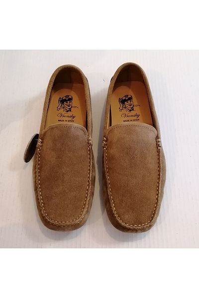 Vronsky Unisex Genuine Leather Suede Camel Hand Stitched Non-Slip Crampon Rubber Sole Loafer