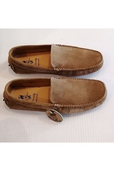 Vronsky Unisex Genuine Leather Suede Camel Hand Stitched Non-Slip Crampon Rubber Sole Loafer