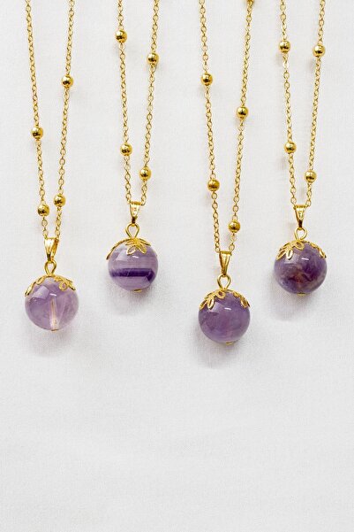 Dünya Doğal Taş Ametist Taşı Kolye