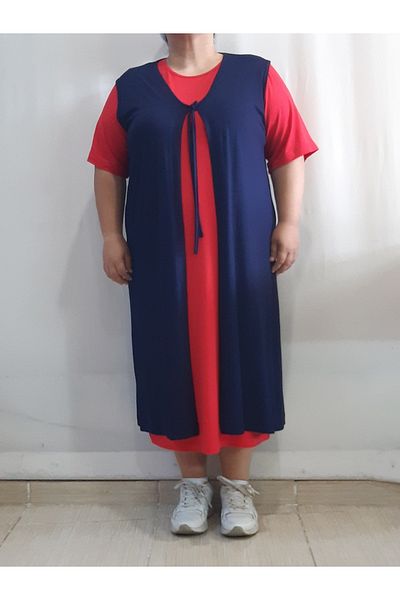 Mertcan Butik V-Neck Front Laced Navy Blue Combed Cotton Viscose Vest
