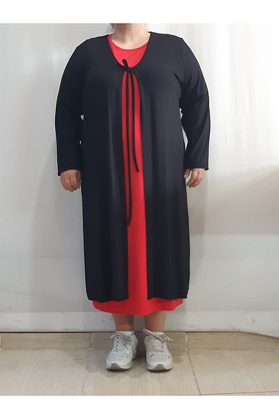 Mertcan Butik Μαύρο χτενισμένο βαμβακερό μπουφάν με V λαιμόκοψη μπροστά με κορδόνια