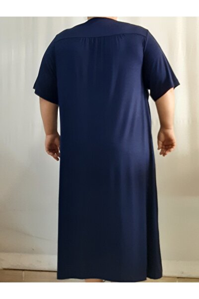 Mertcan Butik Önü Arkası Robadan Kesikli Büzgülü Lacivert Penye Viskon Elbise