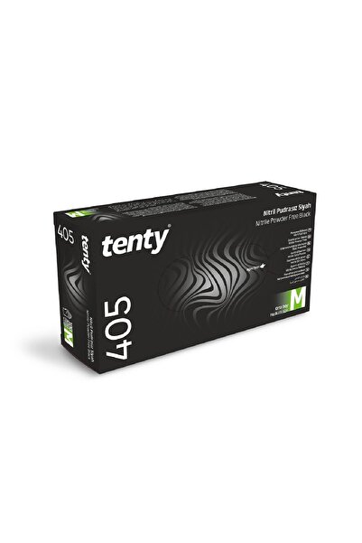 Tenty 405 قفازات نيتريل خالية من البودرة مقاس M أسود 100 قطعة