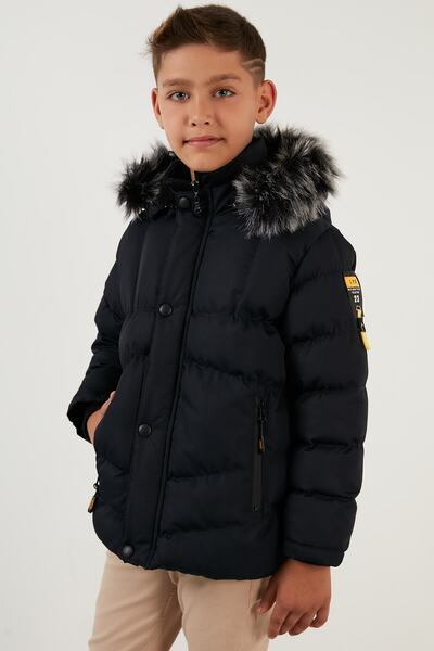 Lela Zippered Faux Fur Plush Lined Removable Hooded Coat Boys' Coat 5760026