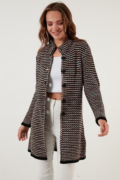 Lela Regular Fit Buttoned High Collar Knitted Cardigan Women's Cardigan