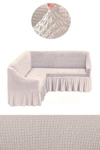 AK LALE Natural Renk Bürümcük Köşe Koltuk Takımı Örtüsü Standart Lastikli Ete...