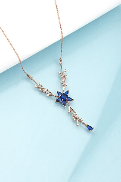 LINTERNA 925 Ayar Gümüş Safir Renkli Nergis Çiçeği Sarmaşık Kolye