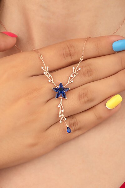 LINTERNA 925 Ayar Gümüş Safir Renkli Nergis Çiçeği Sarmaşık Kolye