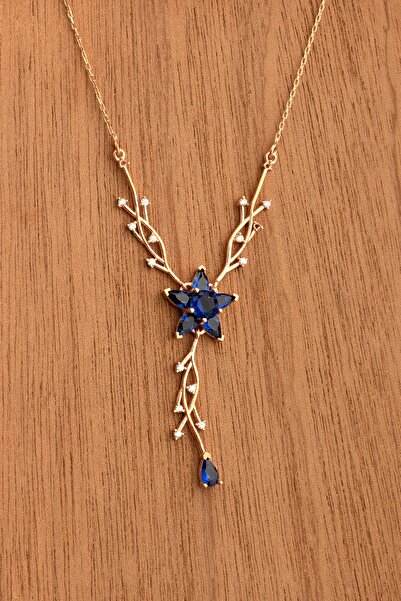 LINTERNA 925 Ayar Gümüş Safir Renkli Nergis Çiçeği Sarmaşık Kolye