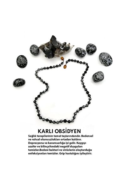 Deniz Doğal Taş Sertifikalı Karlı Obsidyen Kolye M187