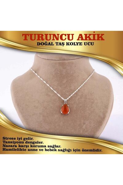 Deniz Doğal Taş Sertifikalı Turuncu Akik Kolye Ucu (GÜMÜŞ ZİNCİR HEDİYE) M314