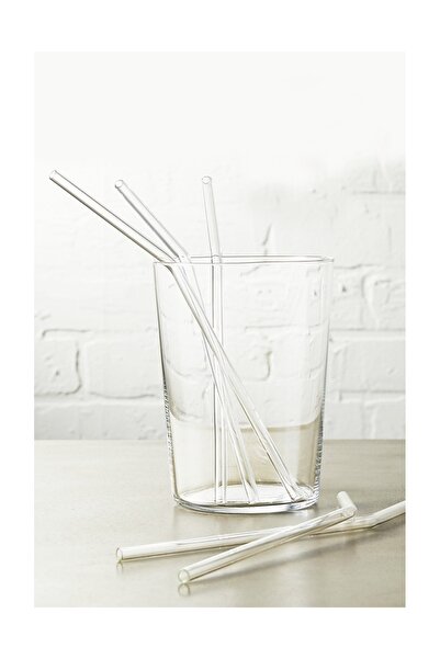 HERFİE 6x Pieces Transparent Glass Straw Inclined Glass Straw (6 Pieces)