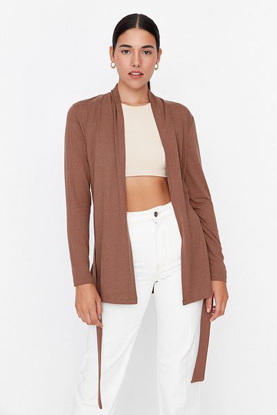 Trendyol Collection Dark Beige Viscose Knitted Cardigan TWOAW23HI00480